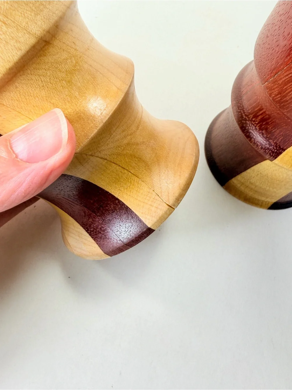 2 Handcrafted Two-Tone Natural & Dark Wood Wooden Salt and Pepper Mills
